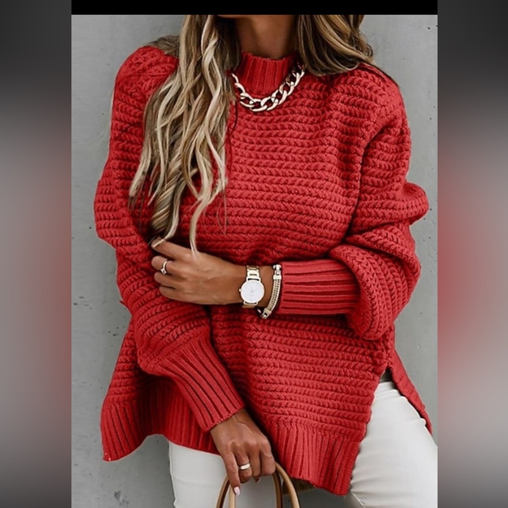 NWT PlusChunky Women's Sweater Casualred Ribbed Crew Neck 4xl